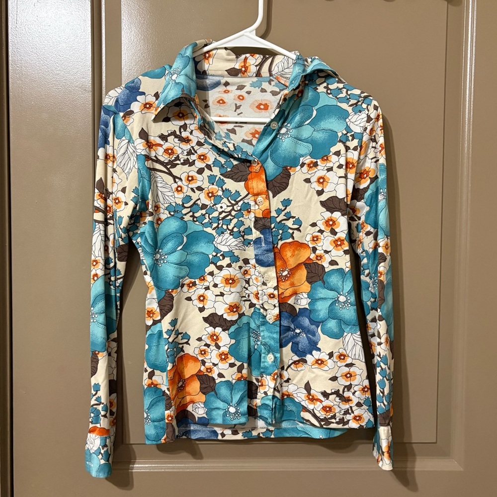vtg Japanese floral printed blouse